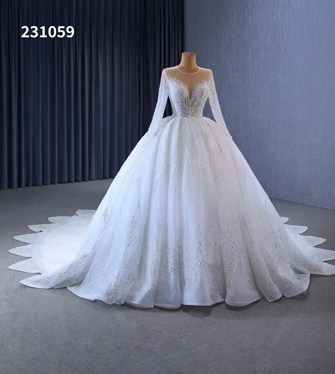Luxury Bridal Ball Gown New Illusion Long Sleeves Wedding Dress Bridal Gown