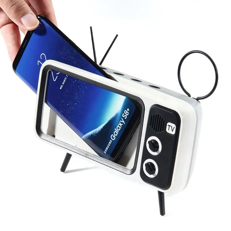 Vancel Handsfree Blueteeth Wireless Retro Tv Shape Speaker Play Mobile Phone Holder Vintage Powerbank 1500Mah