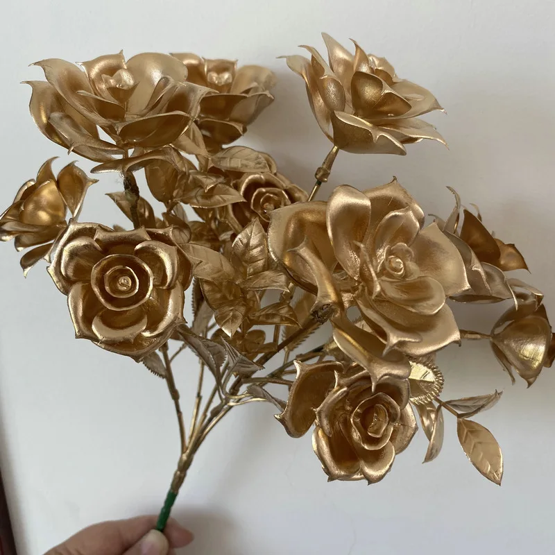 Wholesale Wedding Plastic Gold Artificial Flower Golden Rose