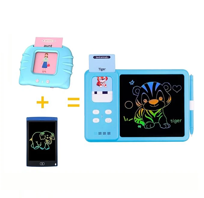 Preschool Educational Toy 2-in-1 LCD Drawing Tablet Card Reader Autism Sensory Toy Talking Flash Cards