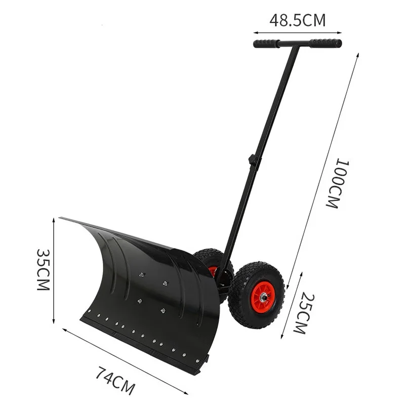 HYSTIC Single handle  Push Snow Shovel plastic Snow Shovel With Wheels aluminum Square Snow Shovel