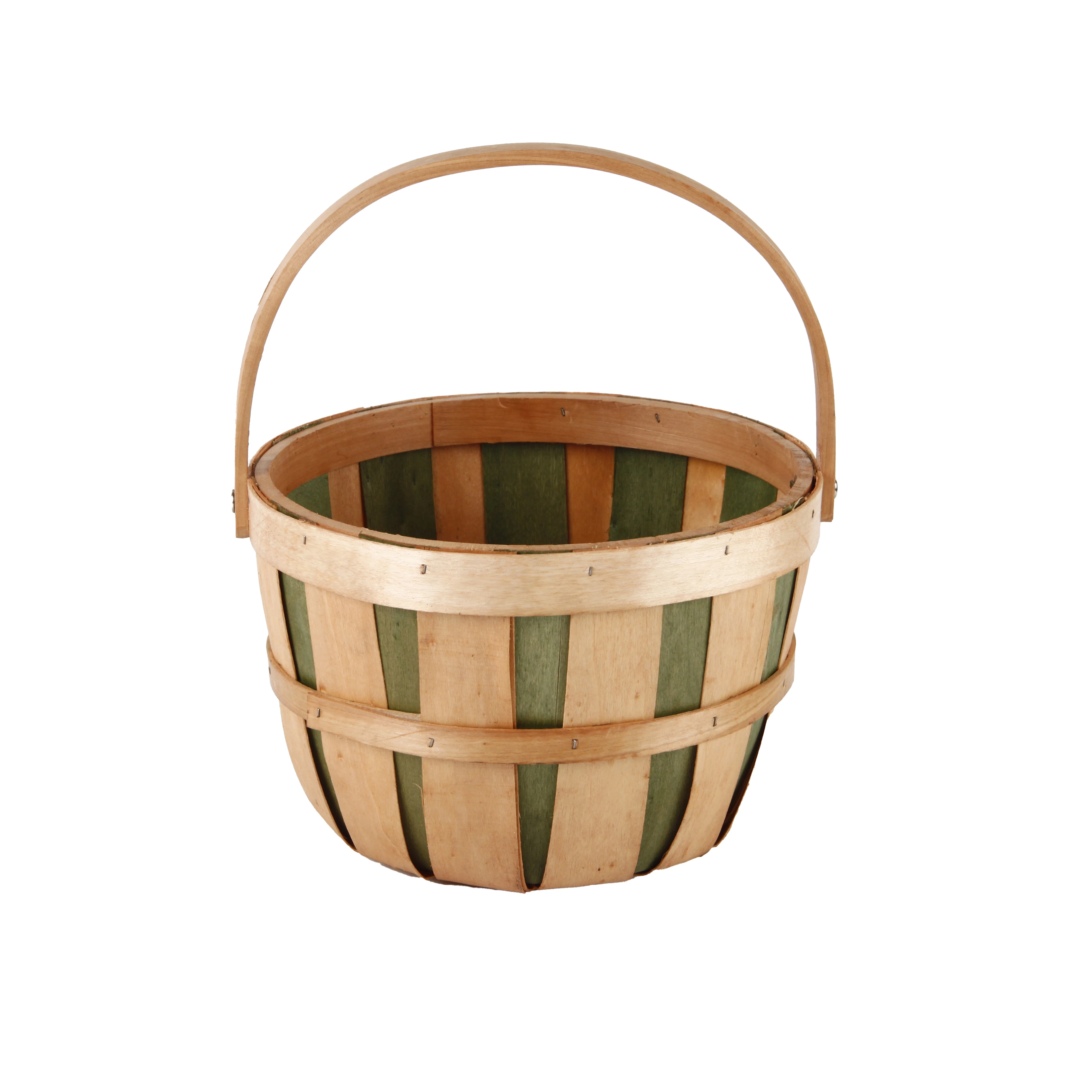 Kingwillow Factory Outlet Wood Chip Basket Woven Round Vegetables Storage Baskets Wicker Basket Gardening with Handle