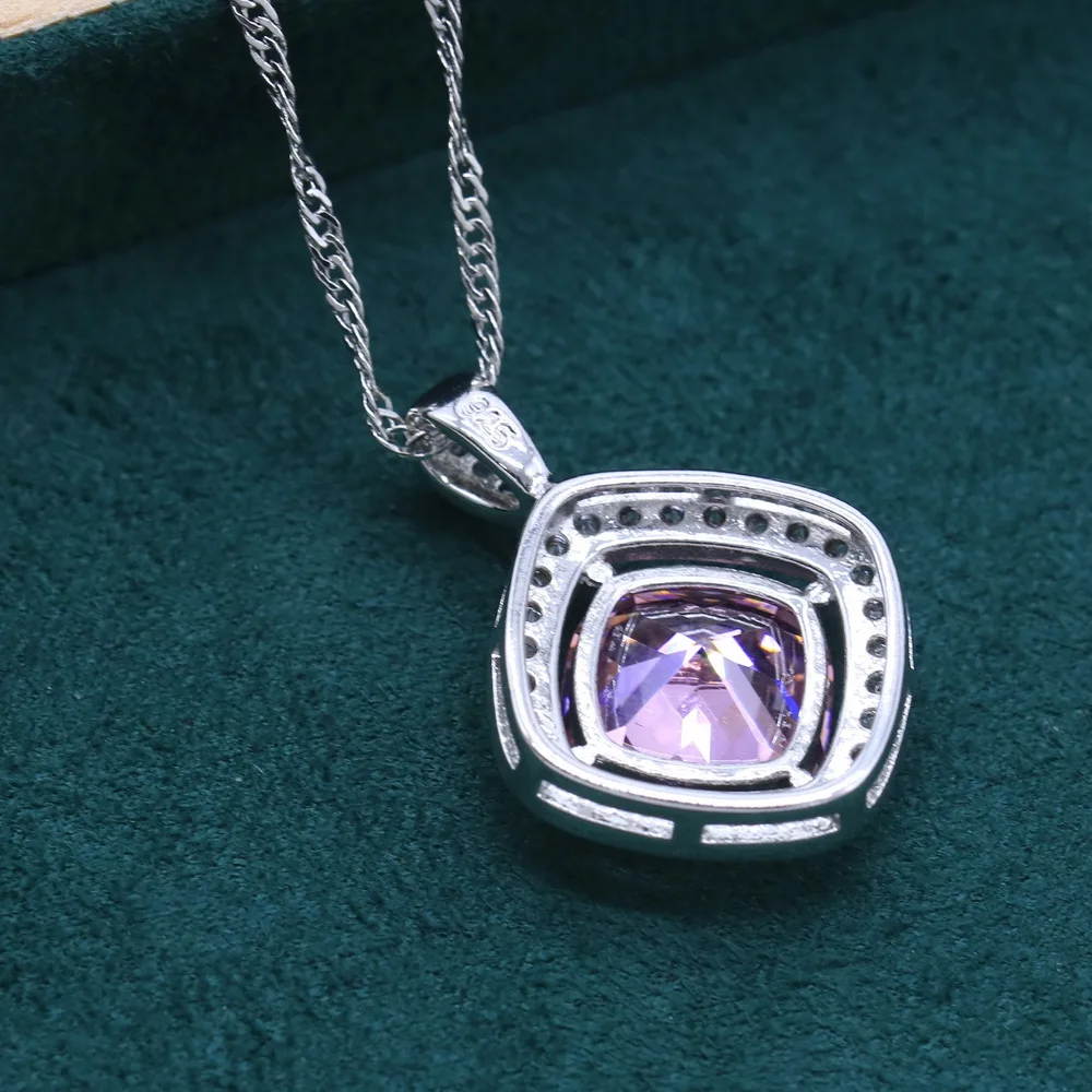 
Square White Gold Plated Pendant Necklace For Women Birthday Christmas Gift Wedding Jewelry Pink Green White Blue Topaz 