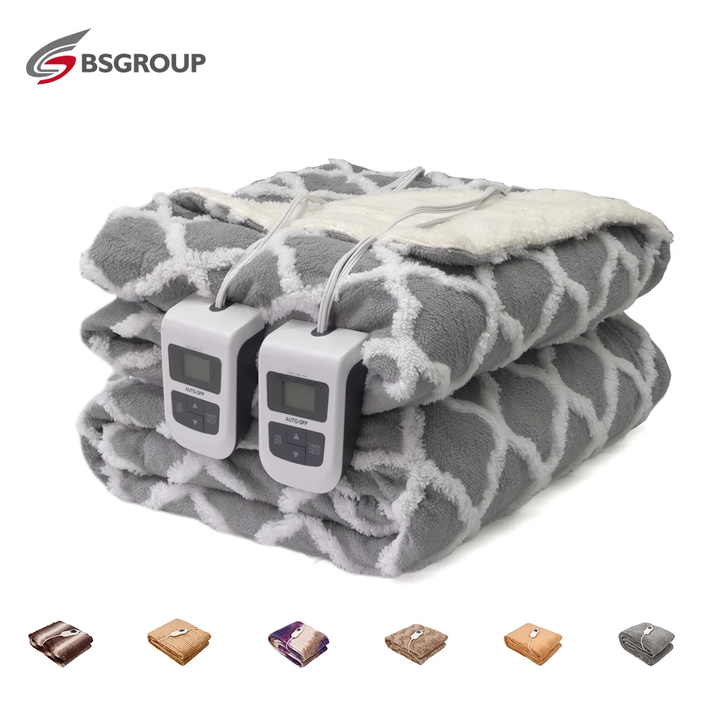 Soft Flannel Fleece Heated Blanket Machine Washable PTC+NTC Overheat Protection Electric Heated Blanket For Winter