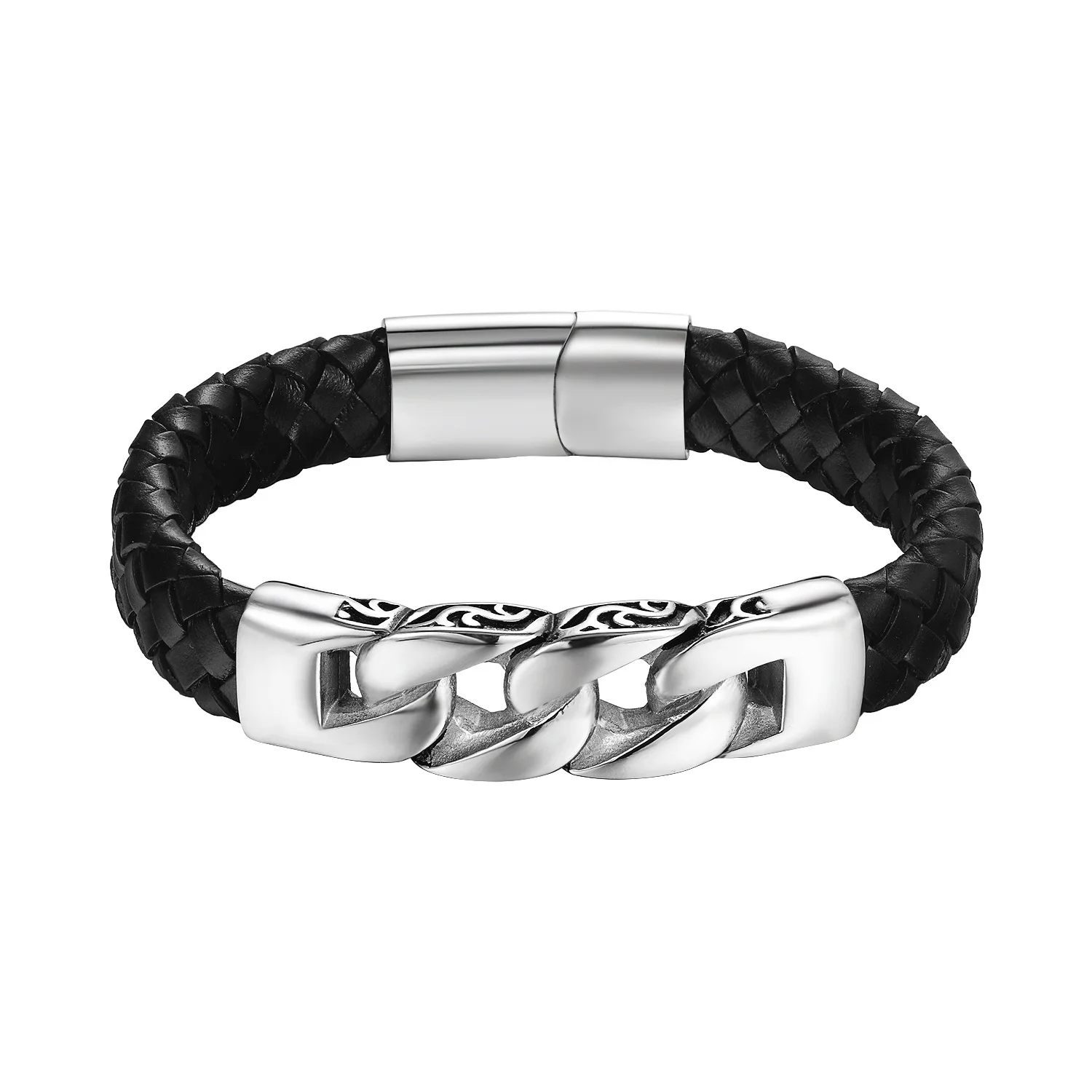 Fashion Personality Retro Jewelry Stainless Steel Leather Rope Magnet Clasp Men Jewelry Leather Bracelets