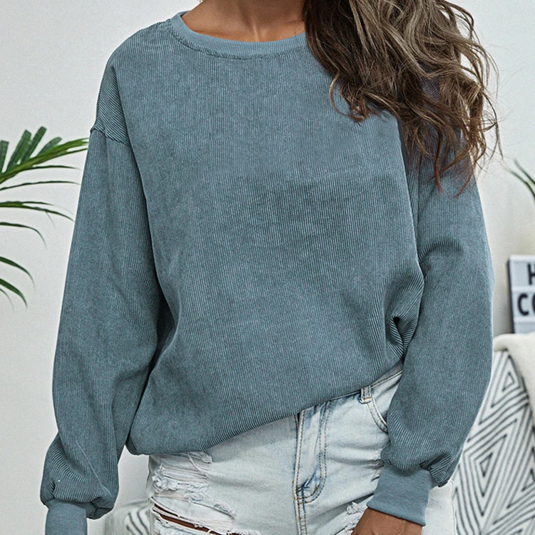 Custom Plus Size Sweatshirt Women Long Sleeve Crew Neck Pullover Ribbed Sweatshirt