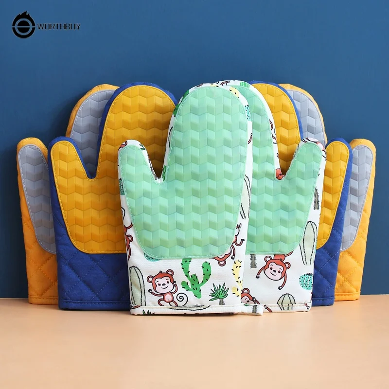 WORTHBUY Kitchen Cooking Camping Bake Gloves Microwave Oven Heat Resistant Gloves Baking BBQ Mitts Gloves