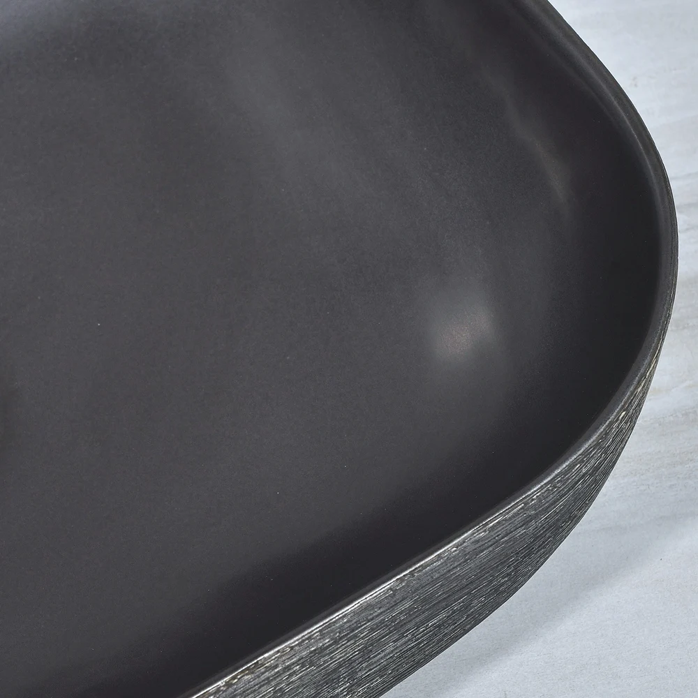 Оптовая продажа ручная резная двухслойная дизайнерская раковина черного цвета из художественного фарфора овальной формы для умывальника