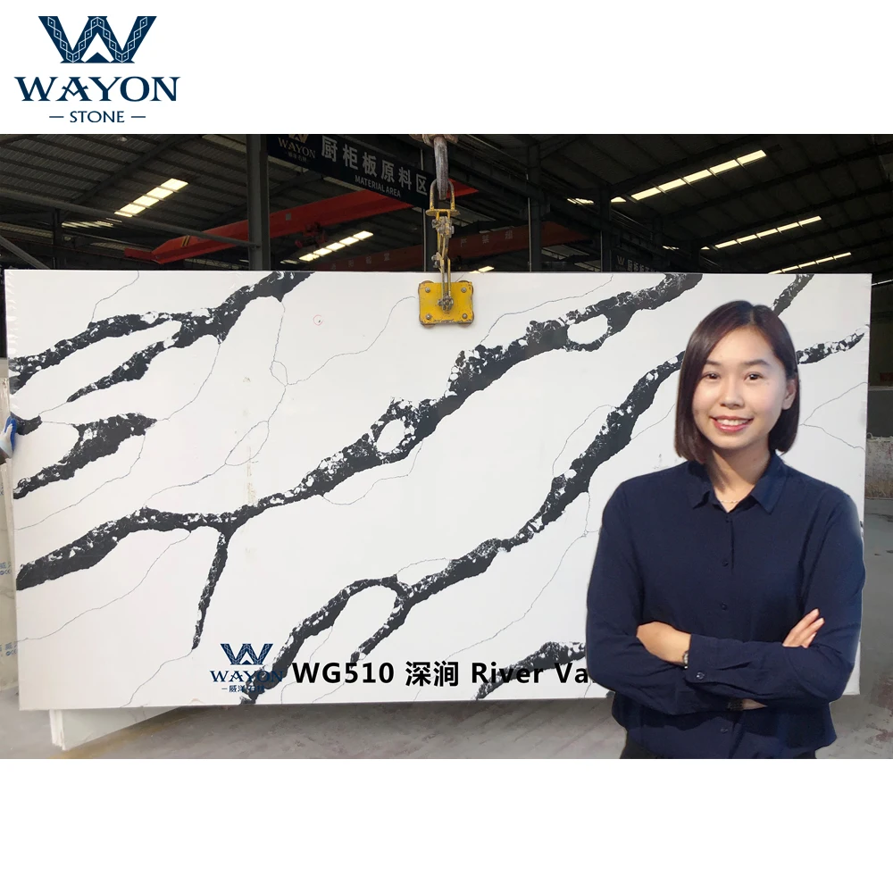 Calacatta White Marble Engineered Stone kitchentop countertop Artificial Stones Quartz Slab Wayon Brand