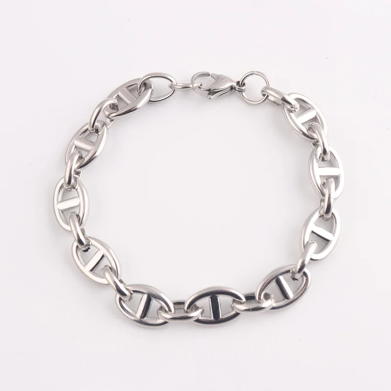 Punk Stainless Steel Cuban Chain bracelet Single buckle flat pressing Chain Bracelets Women Men Unisex Wrist Party Jewelry