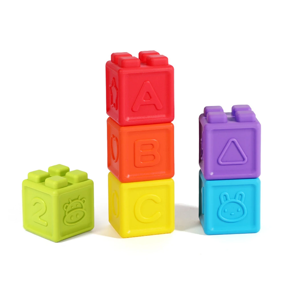 Puzzle baby blcoks stacking building toys teething teether 3D soft cube baby building blocks silicone stacker toy for babies