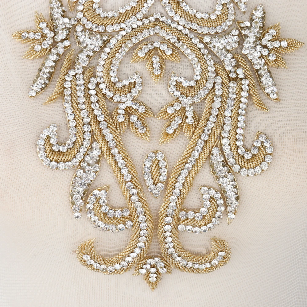 Wholesale bling bling crystal whole piece cover body lace patch rhinestone appliques