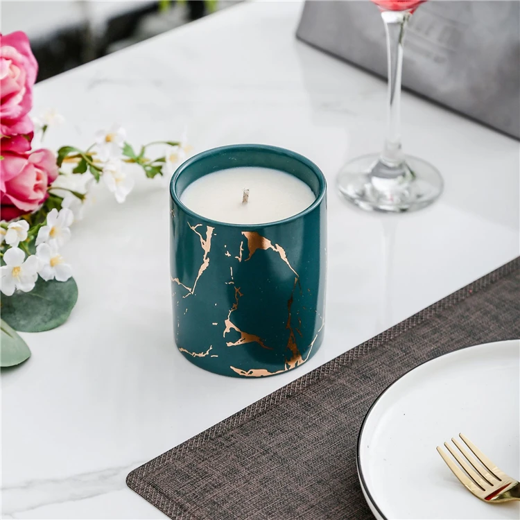 Wedding favor unique design luxury pink porcelain marble candle jar for home decor