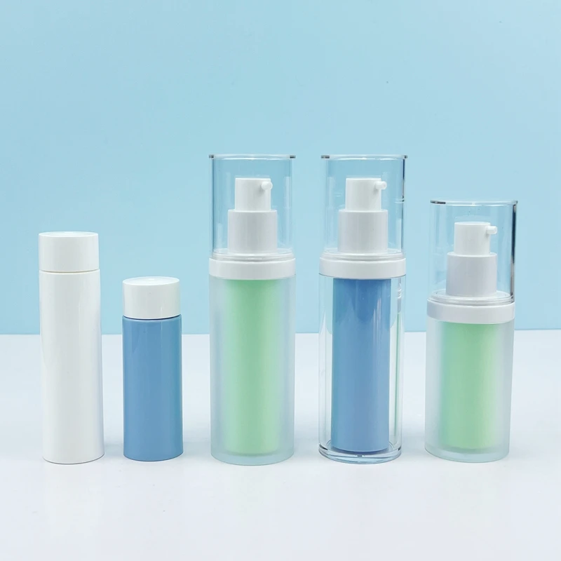 Refillable 15ml 30ml 50ml Serum green blue Plastic Cosmetic Lotion Airless Pump Bottle Luxury for Skincare with Pump