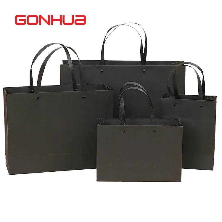 GONHUA supplier custom brand logo paper packaging big shopping bag recycled white black brown kraft paper bag with handle