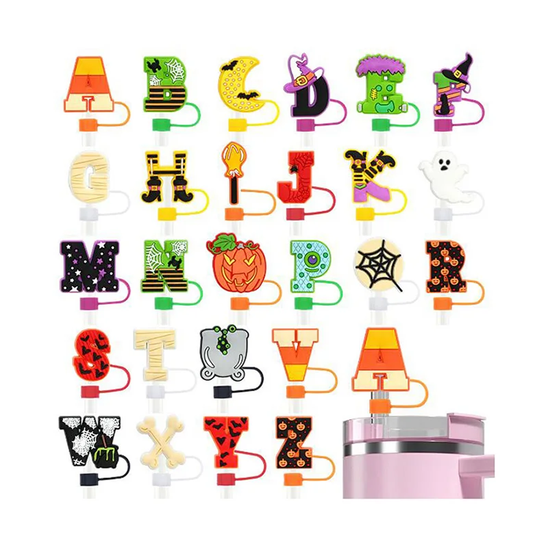 Halloween letter alphabet straws tip cover cap muti cute Cartoon straws toppers bulk charms accessories for stanley