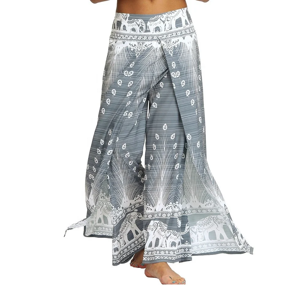 2022 Summer Hot Selling Women Boho Floral Print Pants Women trouser skirt Split Wide Leg Loose Casual Pants For Women