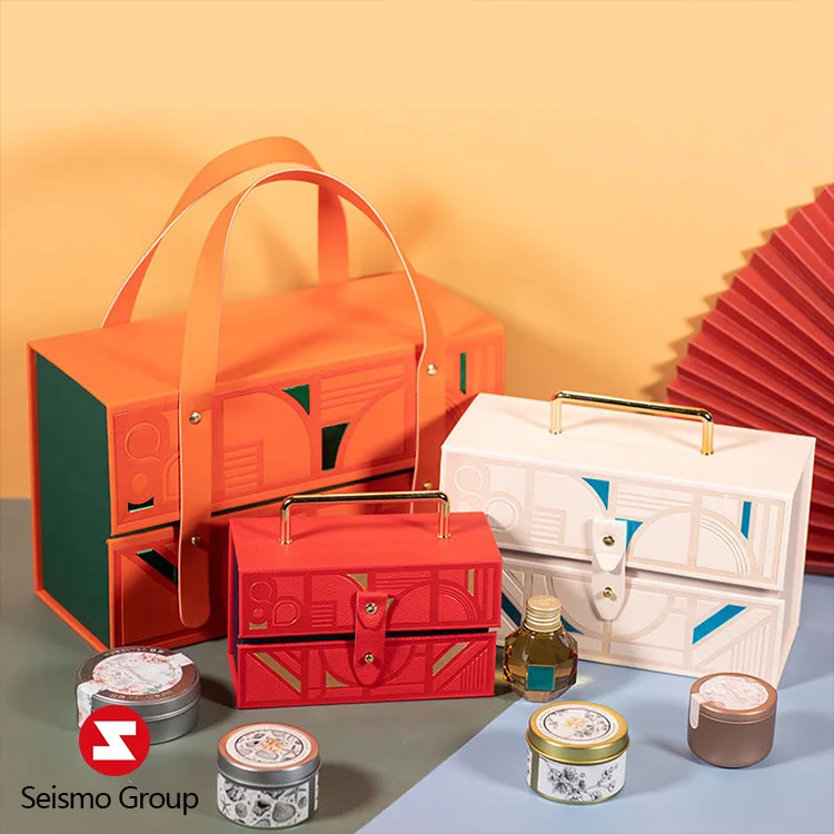 Custom High Quality Velvet Recycled Paper Cardboard Suitcase Box Magnetic Wedding Craft Packaging With Handles On Side
