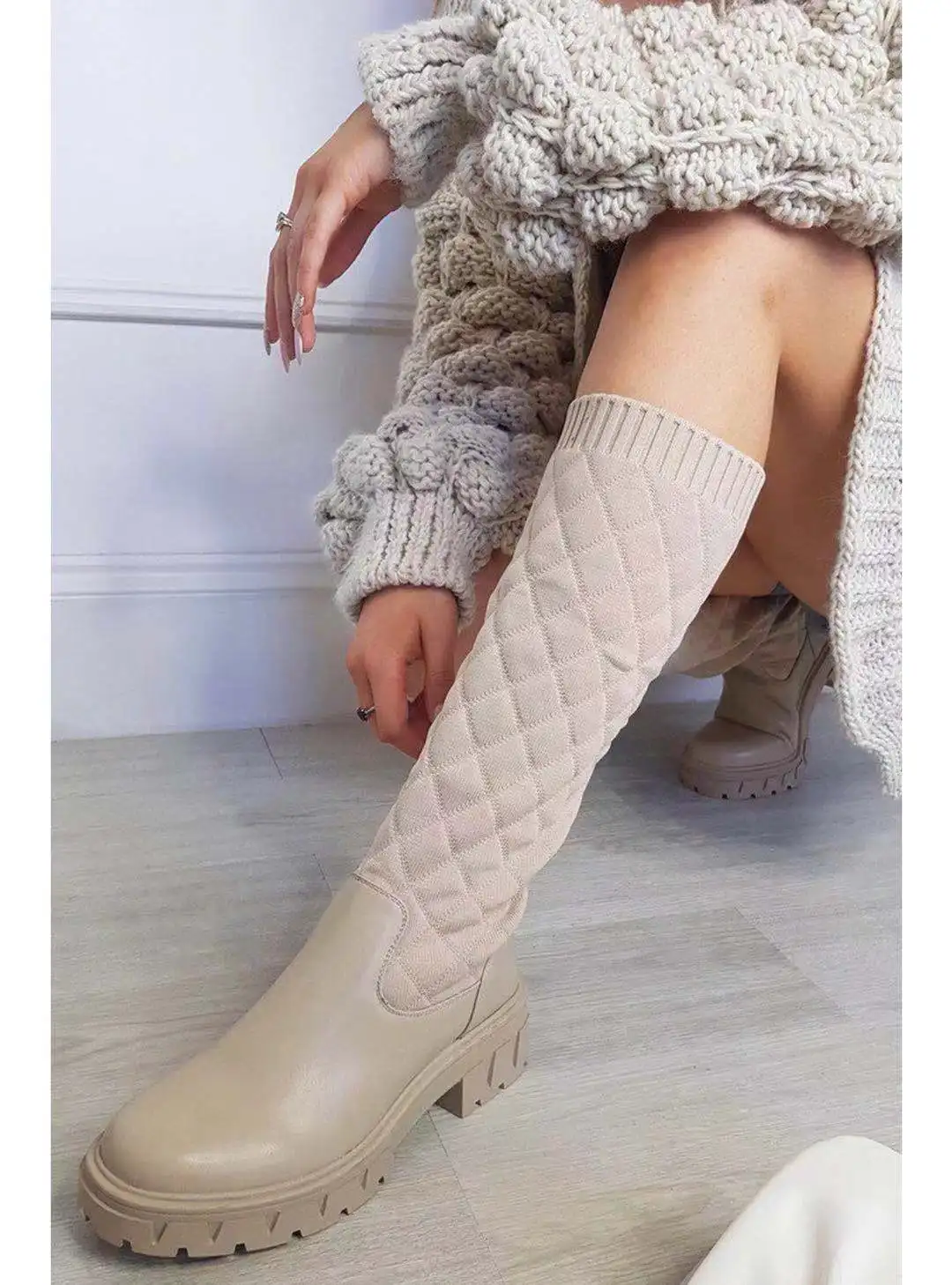 Laidy 2022 Microfiber Leather Fleece Thick British Retro Knight High Boots Warm Botas Mujer Platform Winter Boots for women