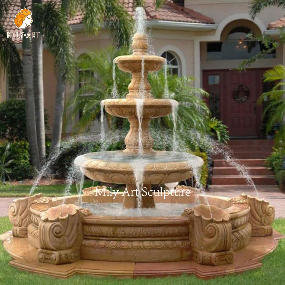 Wholesale Custom Natural Stone Simple Tier Marble Water Fountain For Backyard