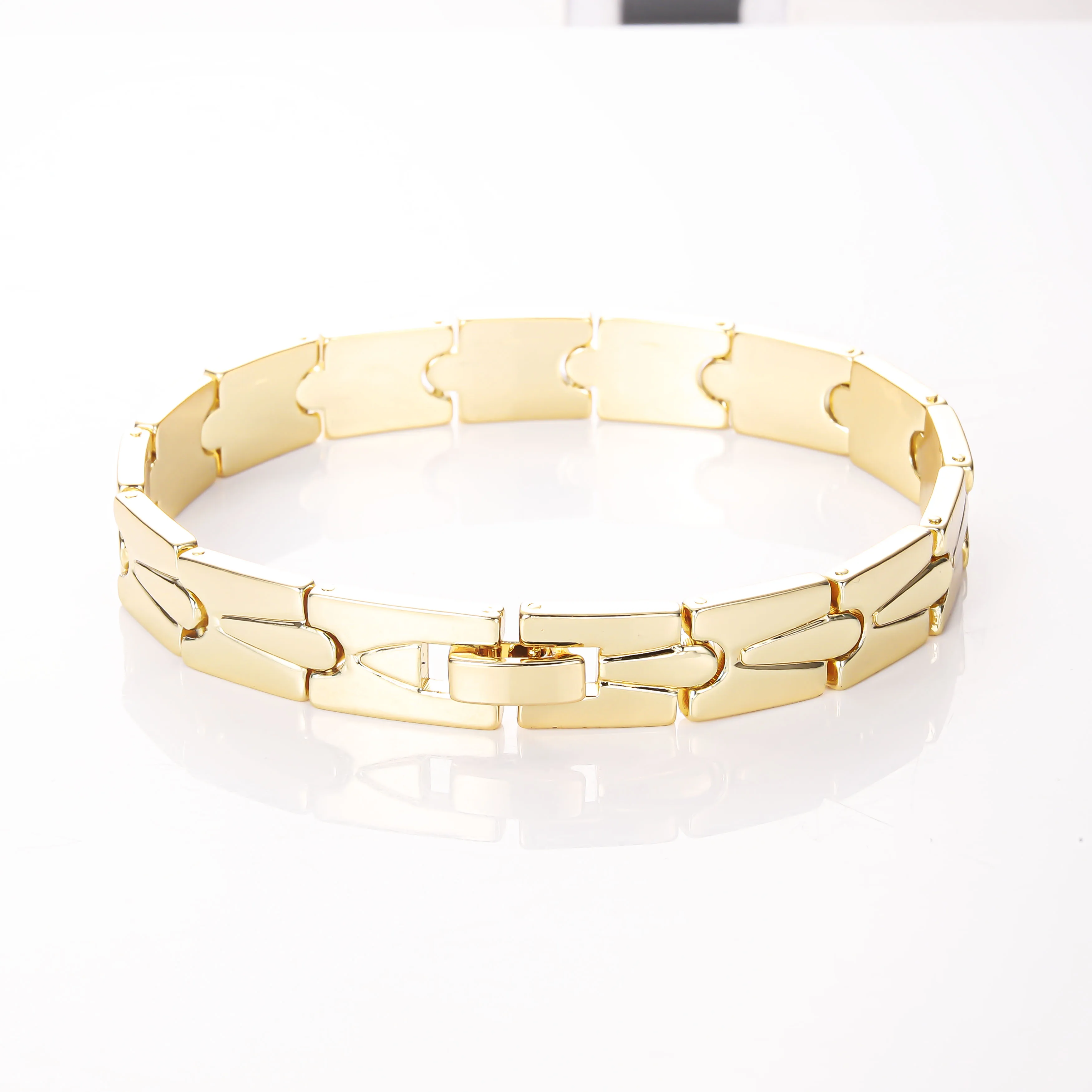 CM fashion 14k gold jewelry wholesale zirconia bracelet pulseras oro laminado plain Watch Band Link Chain Bracelet For Men Women