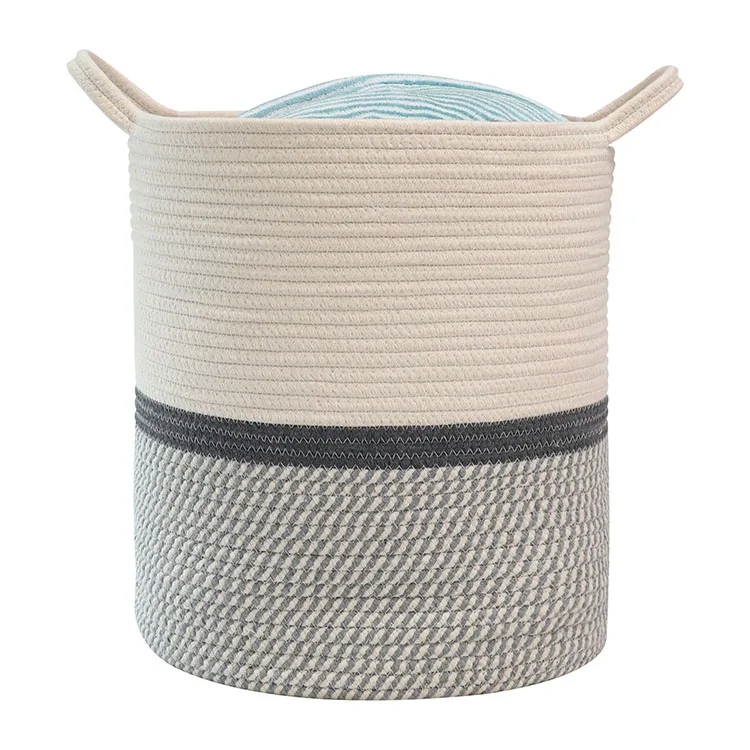 
Manufacturer Custom Wholesale Eco Friendly Foldable Cotton Rope Storage Fabric Laundry Basket 