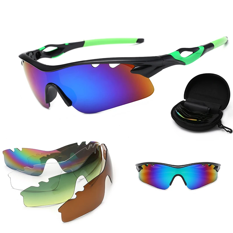 Sports Sunglasses with 4 Interchangeable Lens for Men Women Cycling Running Driving Fishing Golf Baseball Glasses