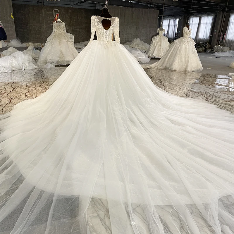 MN97 Bridal Wedding Dresses Wholesale Long Sleeve Modern Luxury Lace Wed Dress Western Wedding Dresses