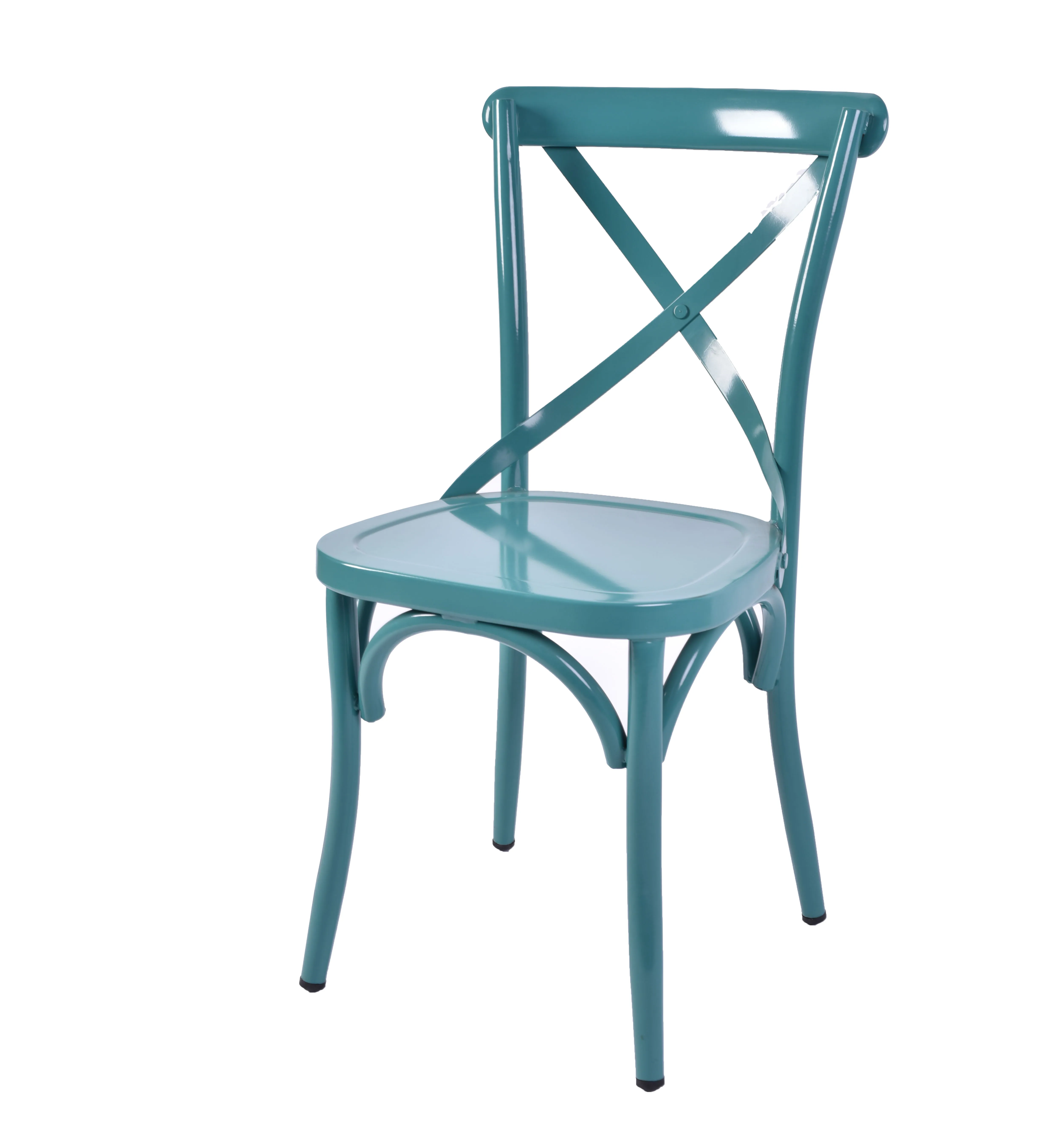 French vintage metal outdoor garden chair antique arm cross x back dining chair