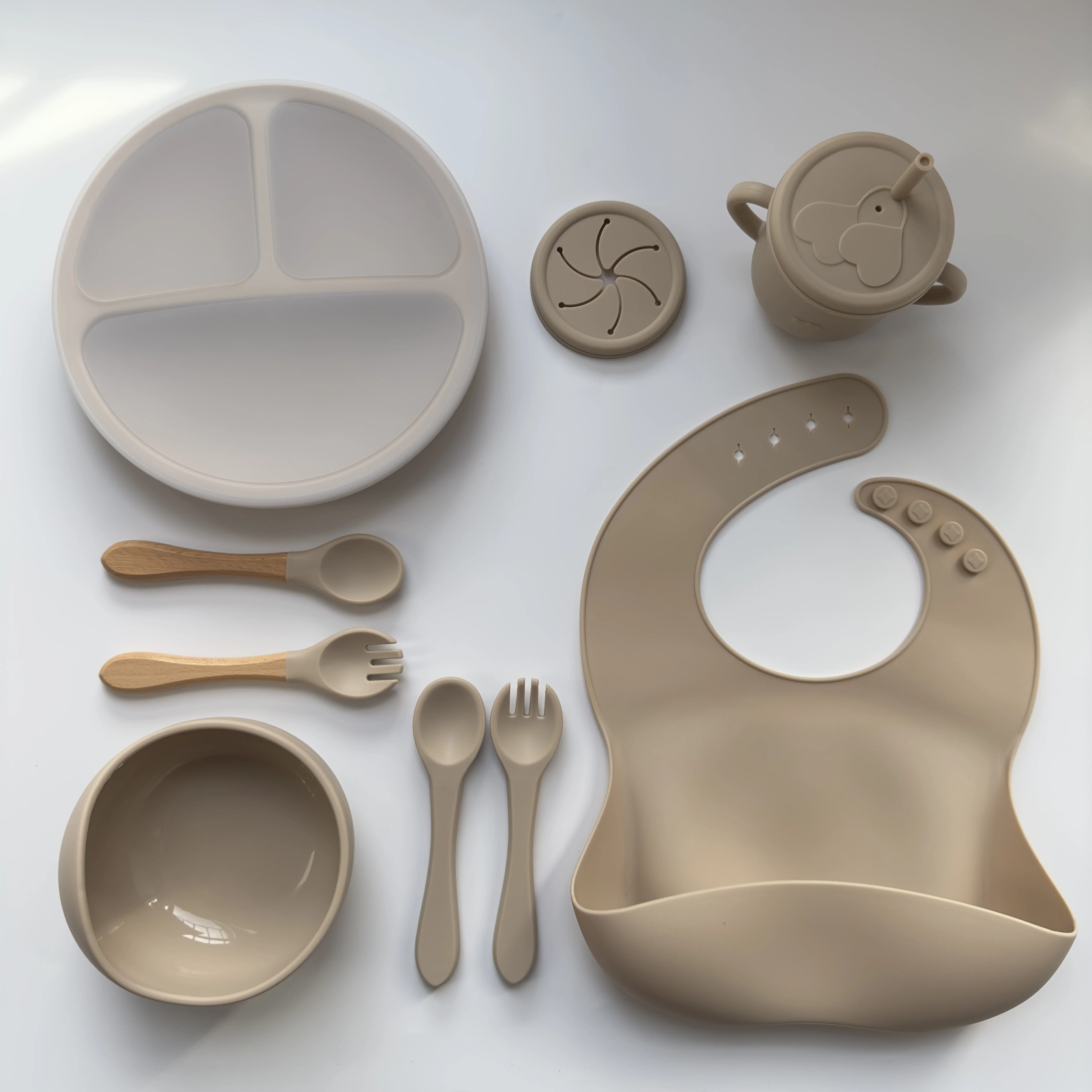 Bpa Free Baby Tableware Set Bowls Spoon Bib Baby Silicone Divided Suction Plate Silicone Baby Feeding Set Dishwasher Safe