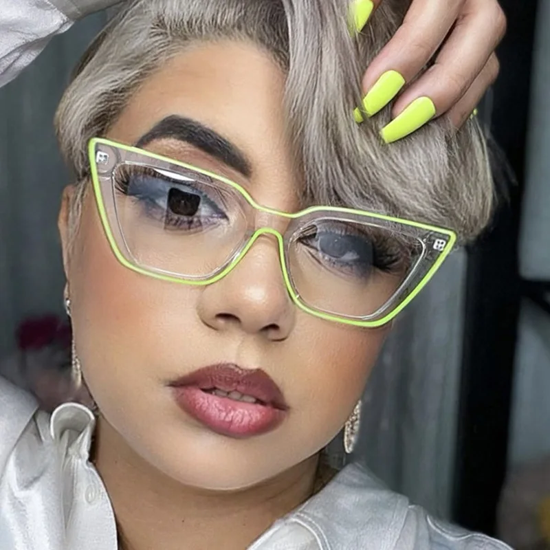 2022 Cat Eye Anti Blue Light Glasses Frame Women Fashion Transparent Myopia Optical TR90 Green Pink Eyeglasses Frames
