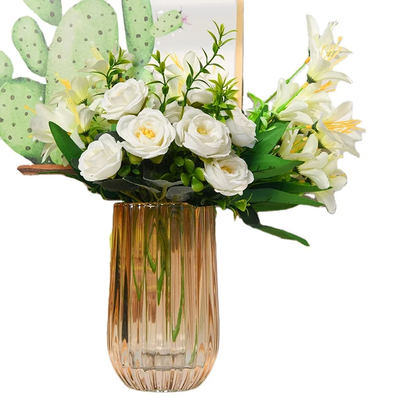 2023 Aspire Coloured Gradient Flower Rectangular Long Hand Blown Crystal Glass Vase for Table Floor Decoration