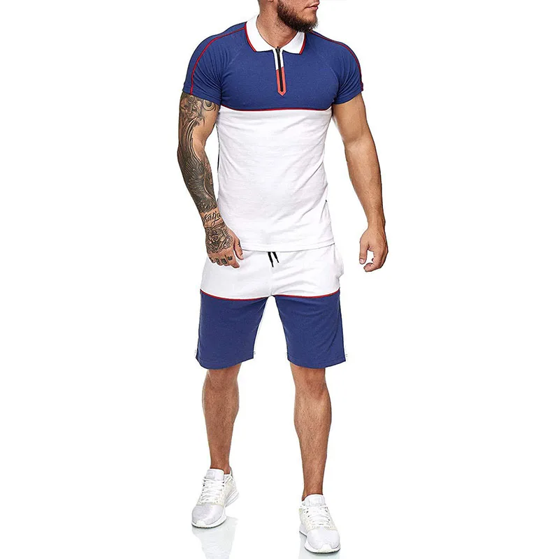 Wholesale plain tracksuit two piece polo shirt short set jogging suits with logo