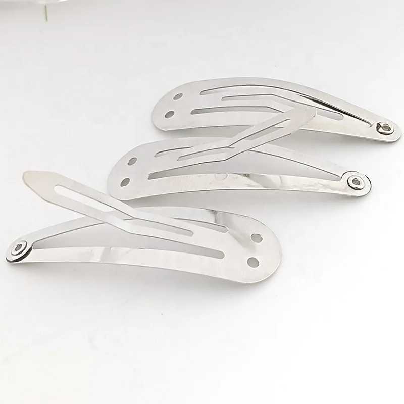 2024 Professional hair accessories 40mm barrettes girls silver metal snap hair clips with two holes