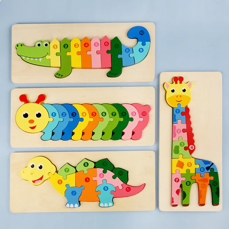 Large cartoon digital animal puzzle board toddler learning montessori digital cognitive enlightenment jigsaw puzzle wooden toys