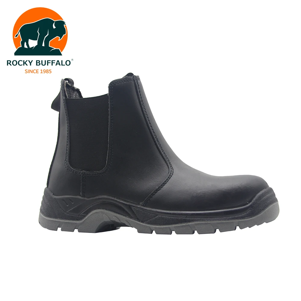 High Ankle Leather Injection Comfortable No Lace Slip Resistant Elastic Construction Work Safety Shoes