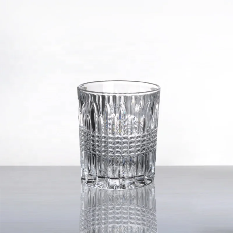 Bar Party Wedding Embossed Rock Style Old Fashioned Drinking Shot Glassware Vertical Stripe Clear Crystal Whisky Glass