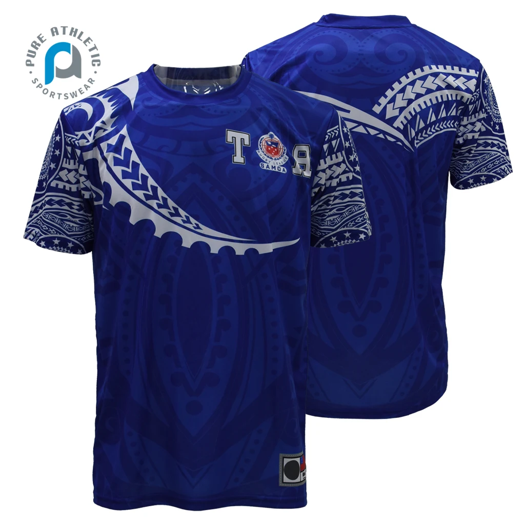 Pure custom high quality sublimated tattoo man samoa rugby jerseys mesh training t shirts wholesale running sports tee