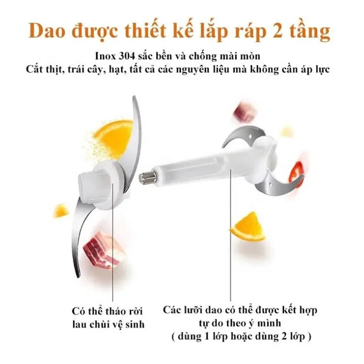 Hot Sell 2/3L Food Slicer Electric 4 Blade Knife Meat Chopper Stainless Steel Bowl Meat Grinder for Vietnam