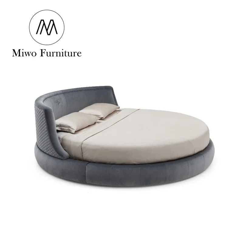 Modern bedroom furniture Italian latest design fabric Round bed Hotel luxury king size velvet round bed custom furniture