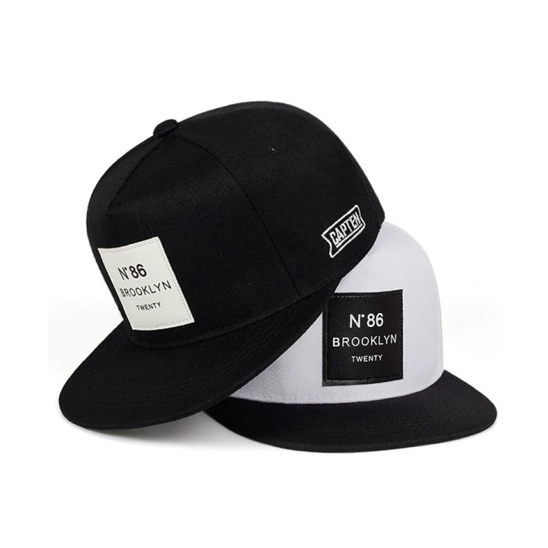 custom 5 panel black white embroidery woven patch acrylic snapback hat caps
