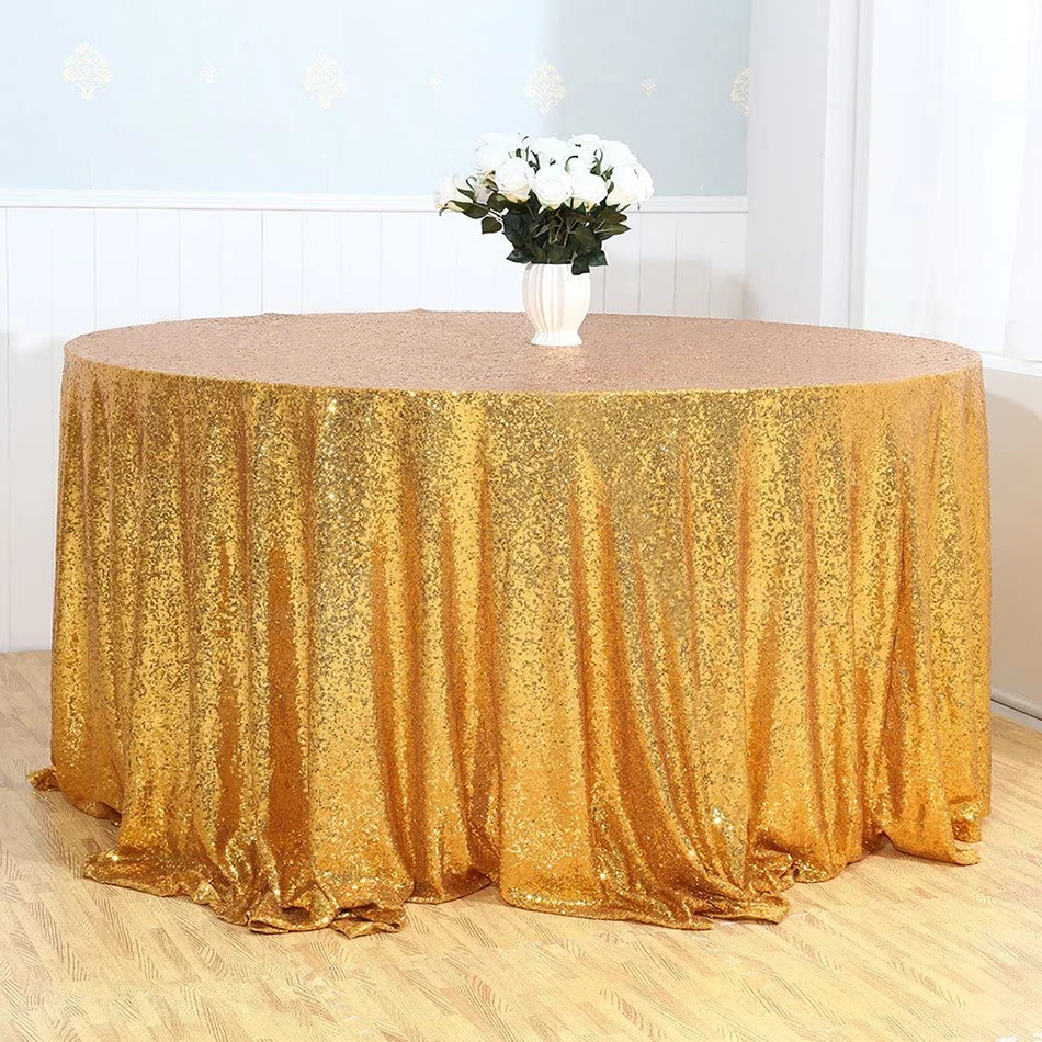 Luxury Glitter Rectangle Table Cloth Linen Cover Overlay 120 Inch Dark Gold Sequin Round Tablecloth For Wedding Party Decoration