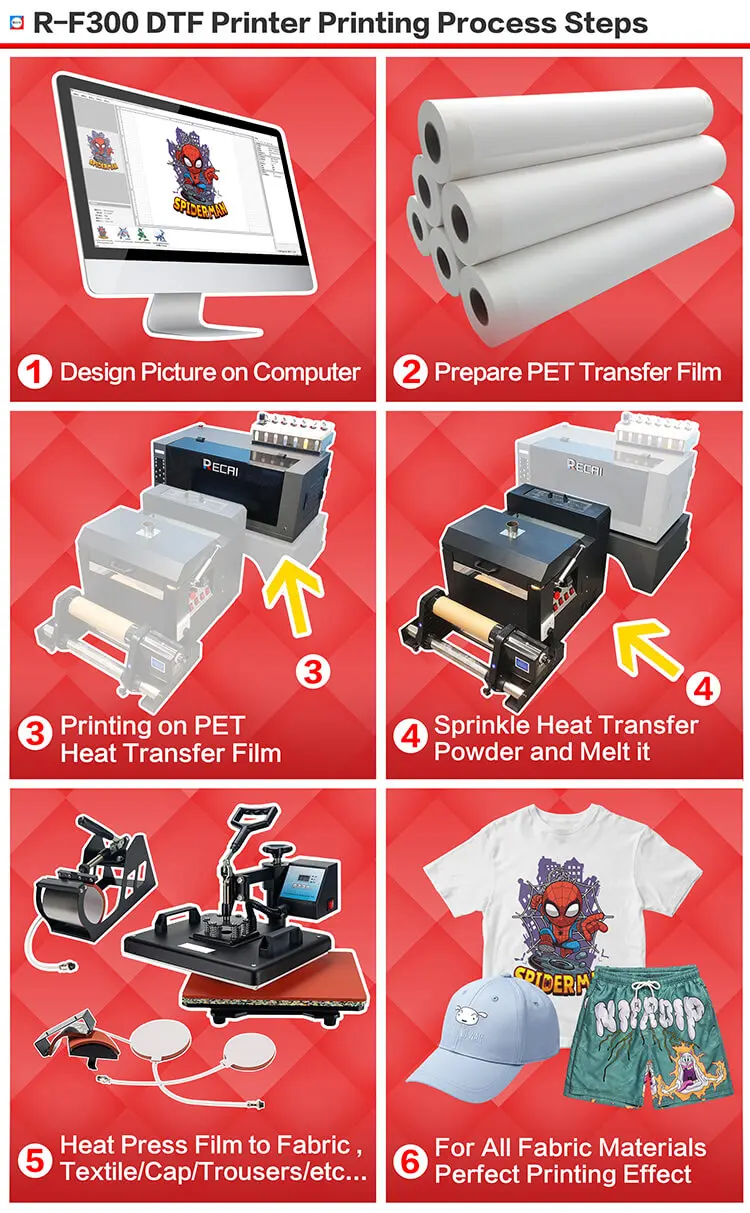 RECAI 30cm Direct To Film Printer T shirt Printing Machine DTF Printer with Shake Powder Machine