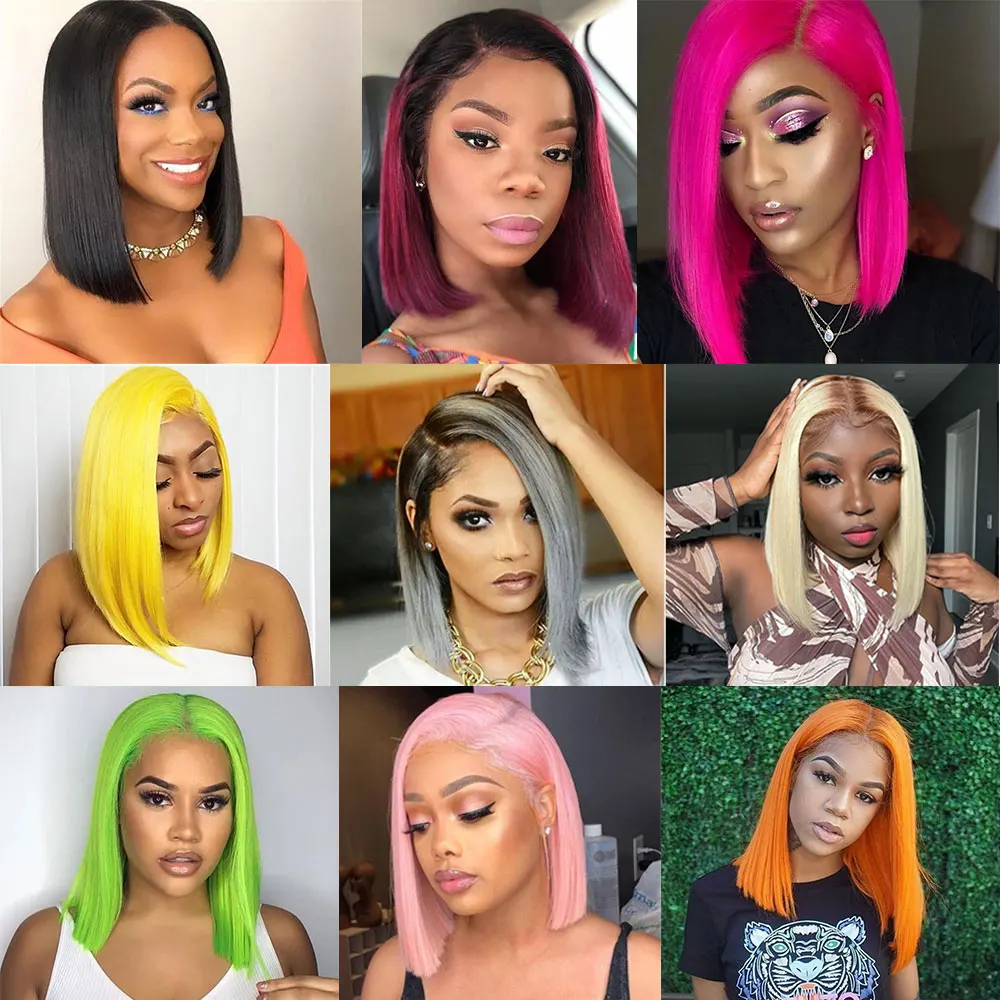 Lace Front Short Bob Wig Indian #350 13X4 Straight Lace Transparent Frontal Wigs Human Hair For Black Woman