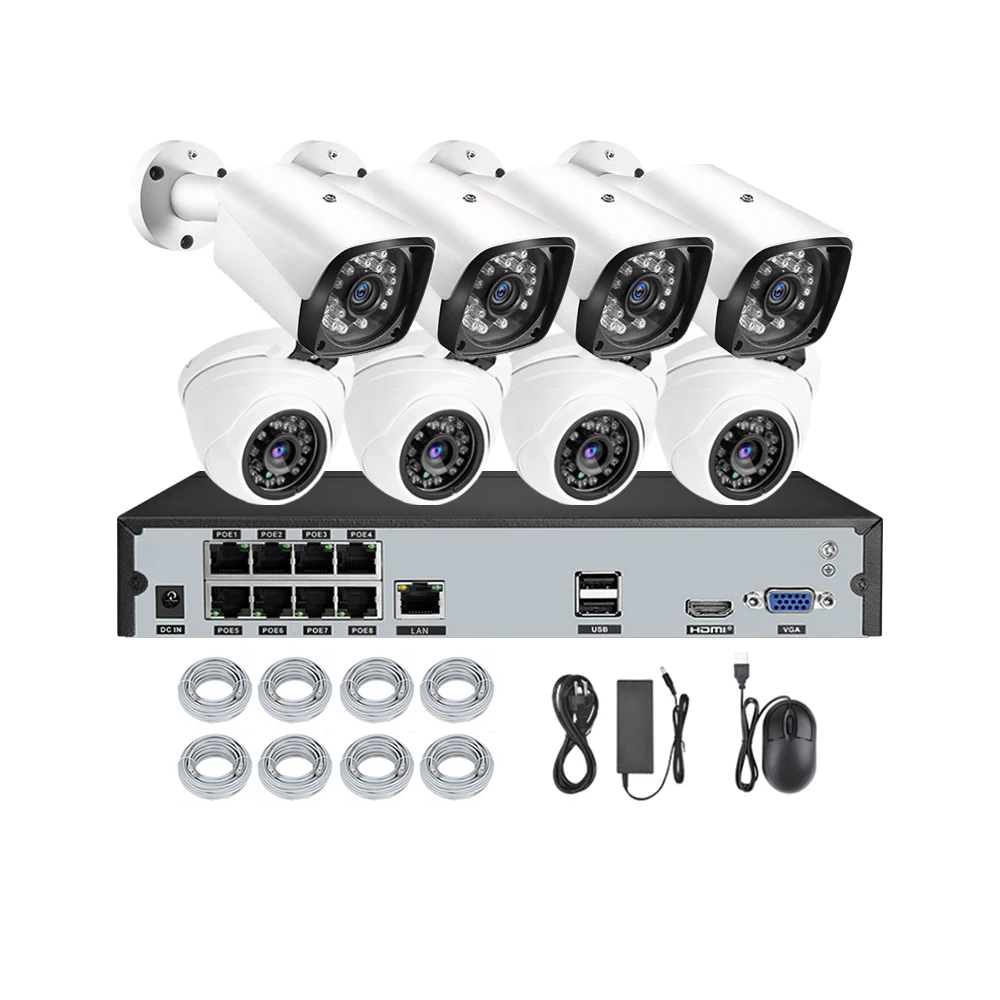 home security system cctv system 5mp 8 channel poe camera NVR kit infrared night vision