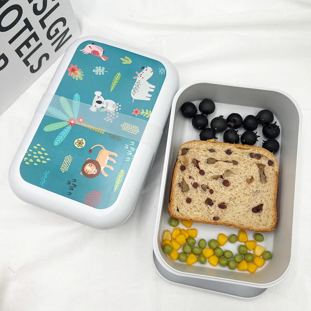 Cartoon Eco-friendly food grade RPET bento container One Layer Rectangle Lunch Box