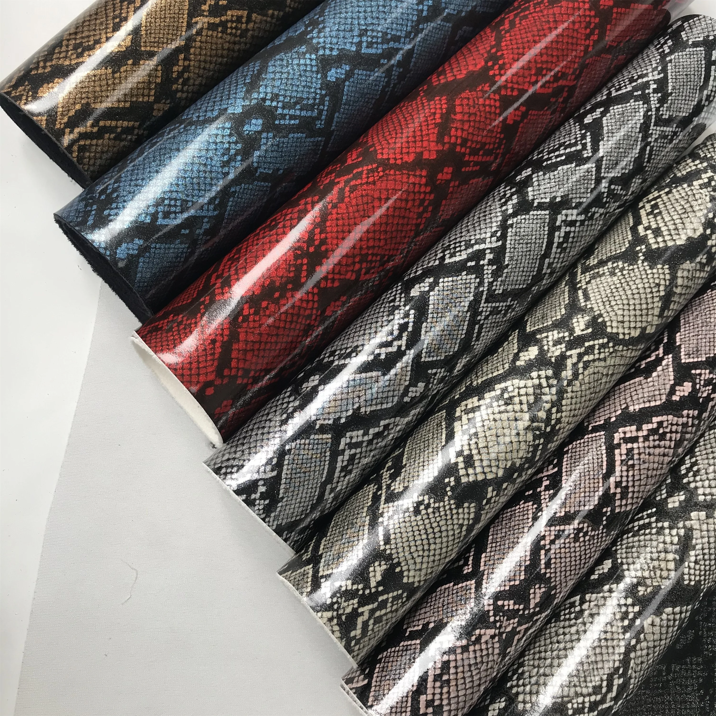 Upholstery snake skin pvc synthetic leather for shoes bags