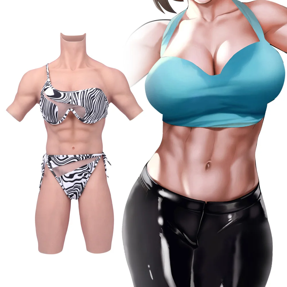 8th Silicone Breast Form Lifelike Fake Boobs For Women Drag Queen Transgender D Cup Silicone Abdominal Muscle Bodysuit Cosplay