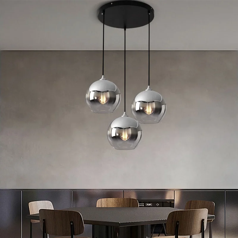 Kitchen restaurant decorative E27 led hanging lamp clear ball shape hand blown nordic modern glass pendant light
