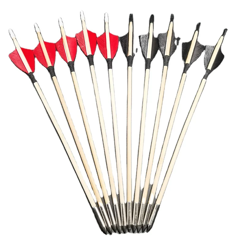 Wholesale 33CM Wooden Arrows Hunting Feathers High Quality Archery Shooting Game